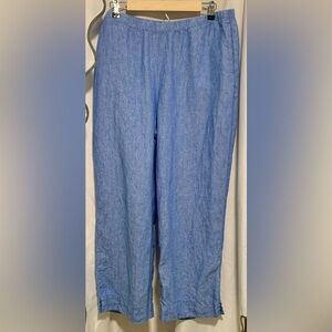 J. Jill Light Blue Love Soft Linen Pants Pockets Pull on Elastic Waist Large